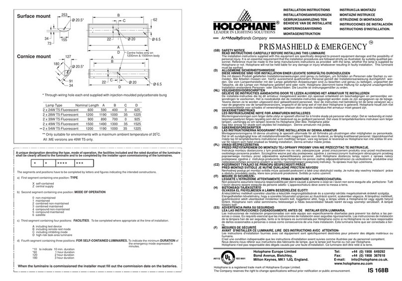 Acuity Brands HOLOPHANE PRISMASHIELD & EMERGENCY installation instructions Acuity Brands HOLOPHANE PRISMASHIELD & EMERGENCY installation instructions