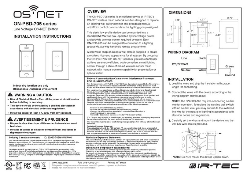 IR-Tec OS-NET ON-PBD-705 Series installation instructions