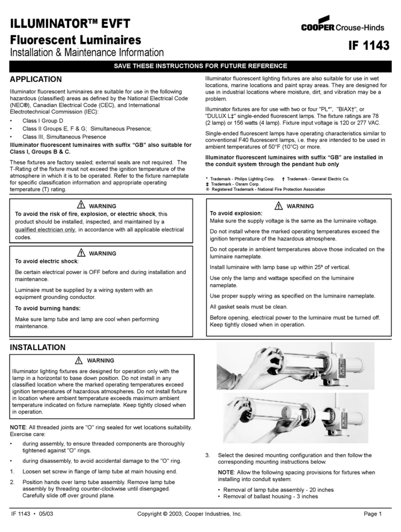 Cooper Crouse-Hinds ILLUMINATOR EVFT Series Installation & maintenance information Cooper Crouse-Hinds ILLUMINATOR EVFT Series Installation & maintenance information