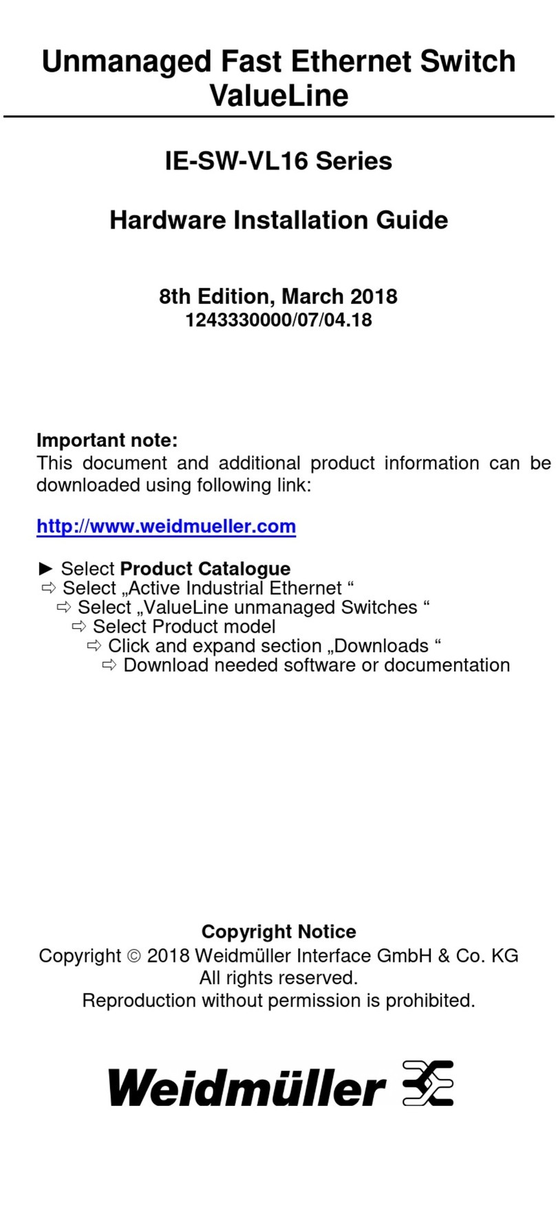 Weidmuller IE-SW-VL16 Series Hardware installation guide