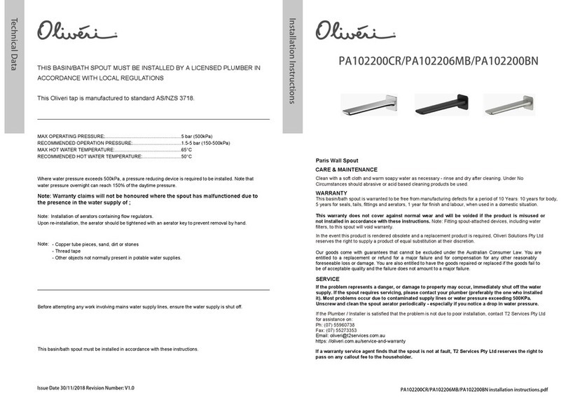 Oliveri Paris Wall Spout Series User manual