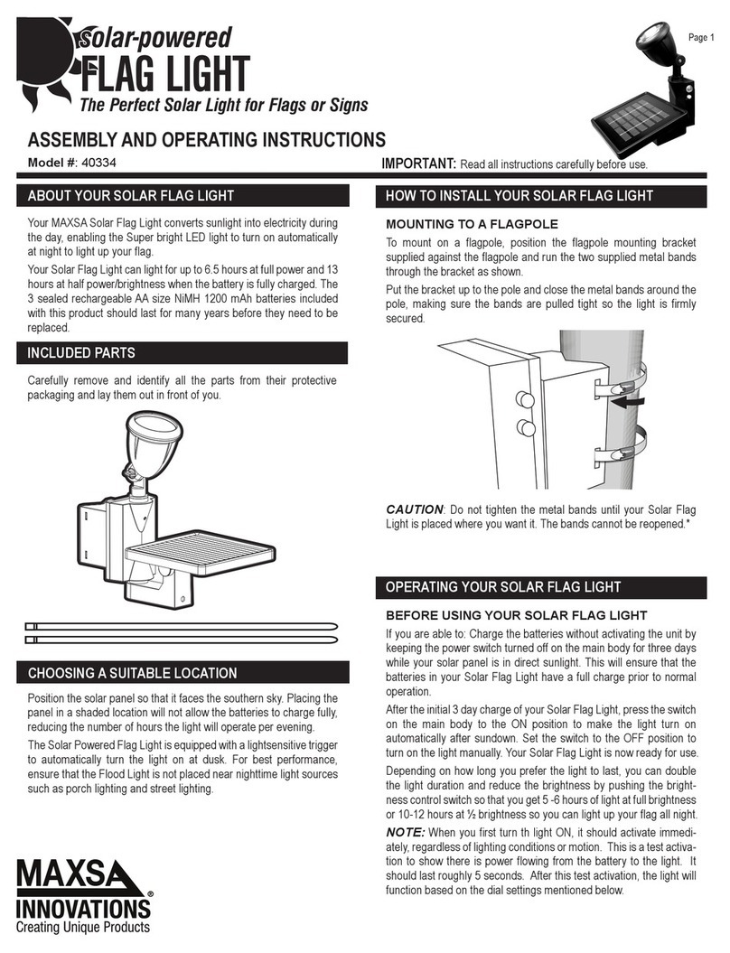 MAXSA SOLAR FLAG LIGHT 40334 Assembly and operating instructions MAXSA SOLAR FLAG LIGHT 40334 Assembly and operating instructions