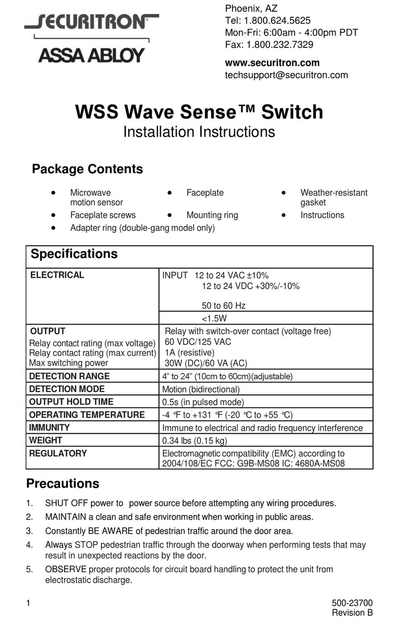 Assa Abloy Securitron WSS Wave Sense installation instructions