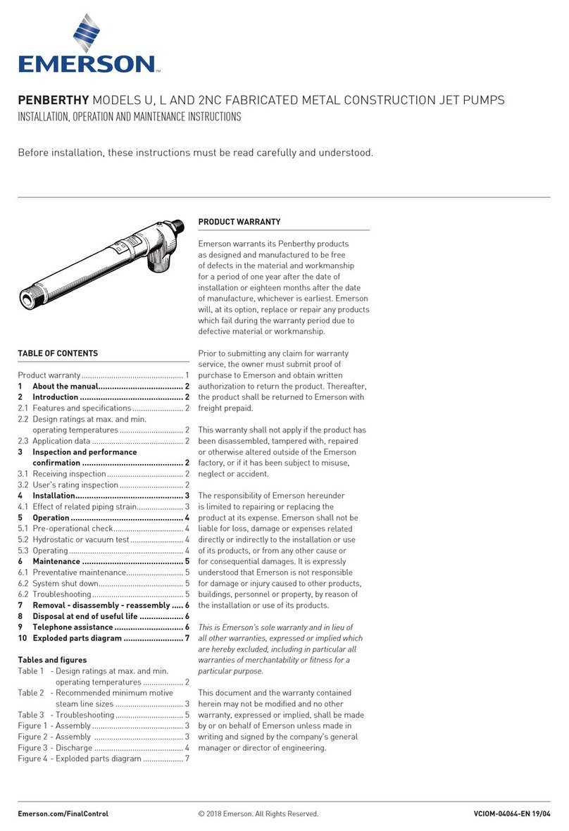Emerson Penberthy U Installation, operation and maintenance instructions Emerson Penberthy U Installation, operation and maintenance instructions
