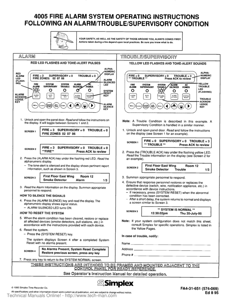 Simplex LifeAlarm 4005 Series operating instructions