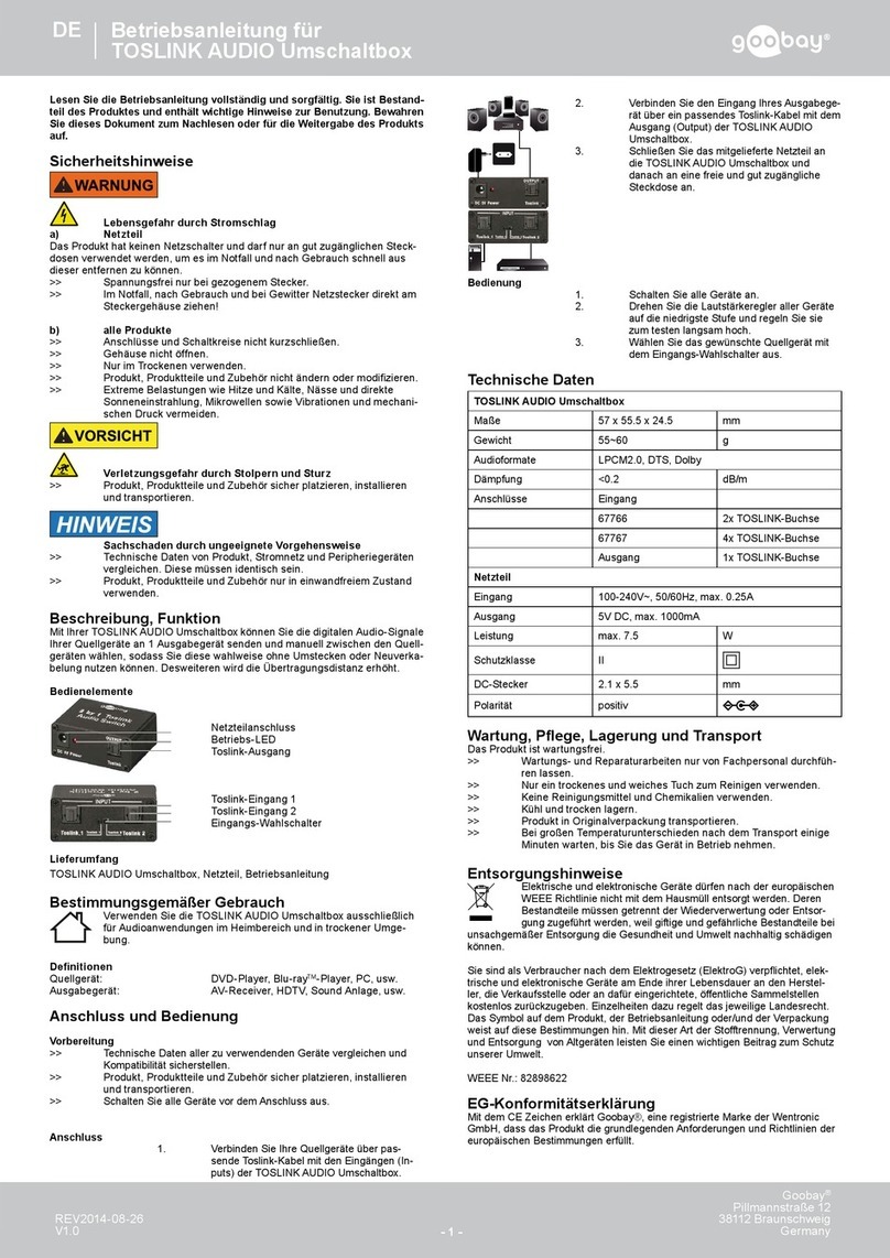 Goobay TOSLINK AUDIO switch user manual