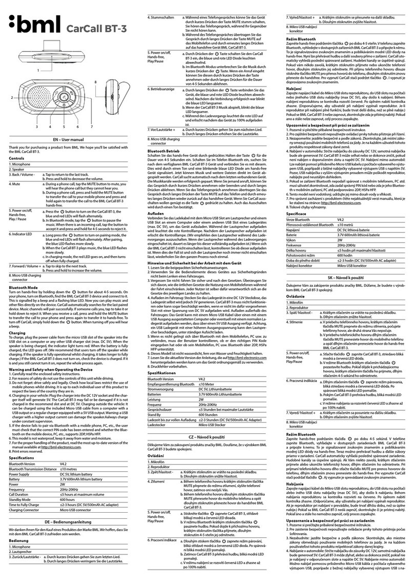 BML CarCall BT-3 user manual