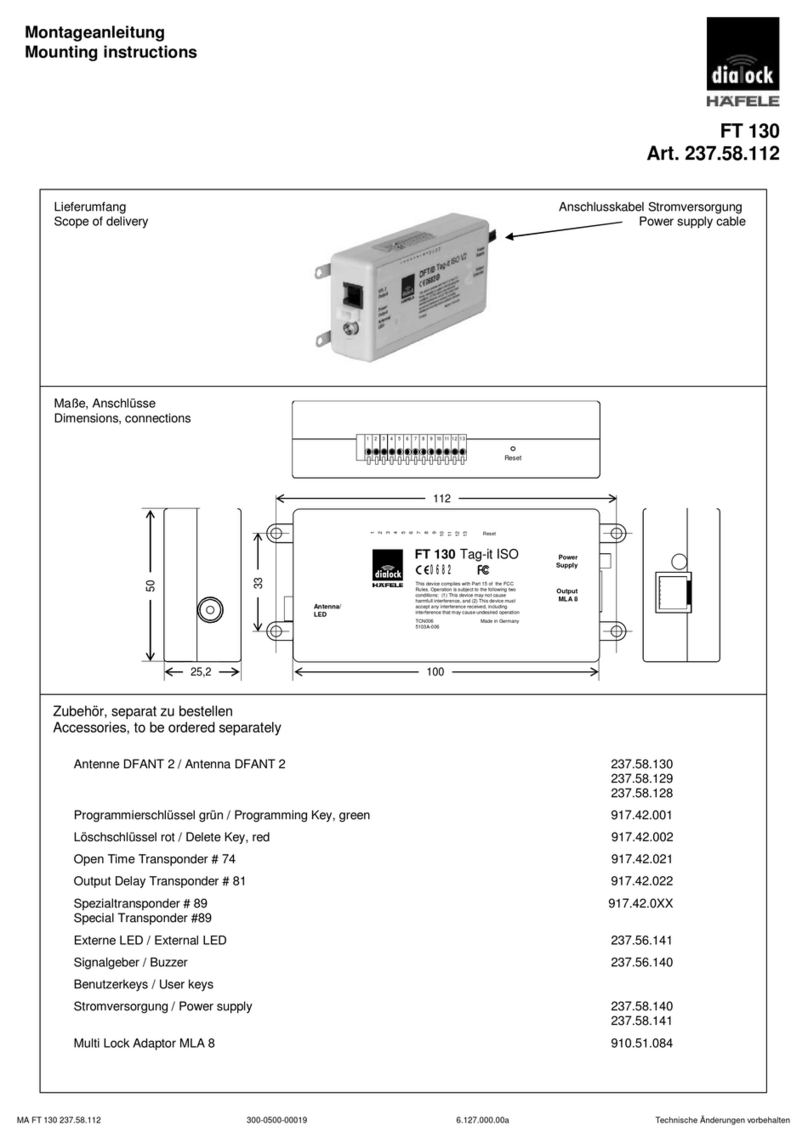 Hafele Dialock FT 130 Mounting instructions Hafele Dialock FT 130 Mounting instructions