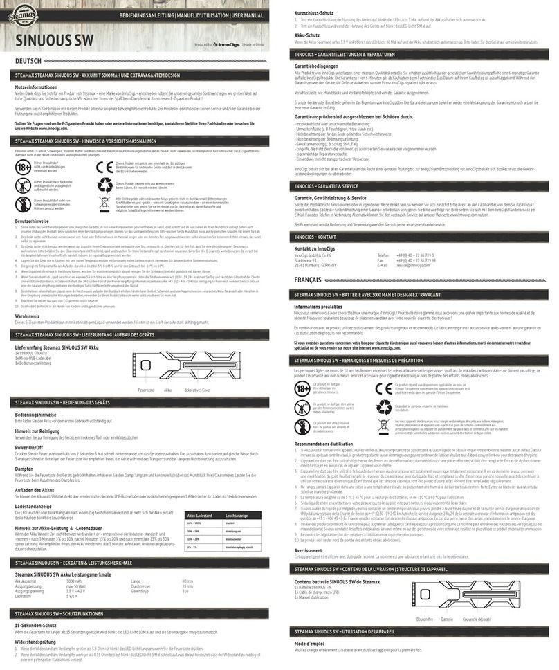 STEAMAX SINUOUS SW user manual