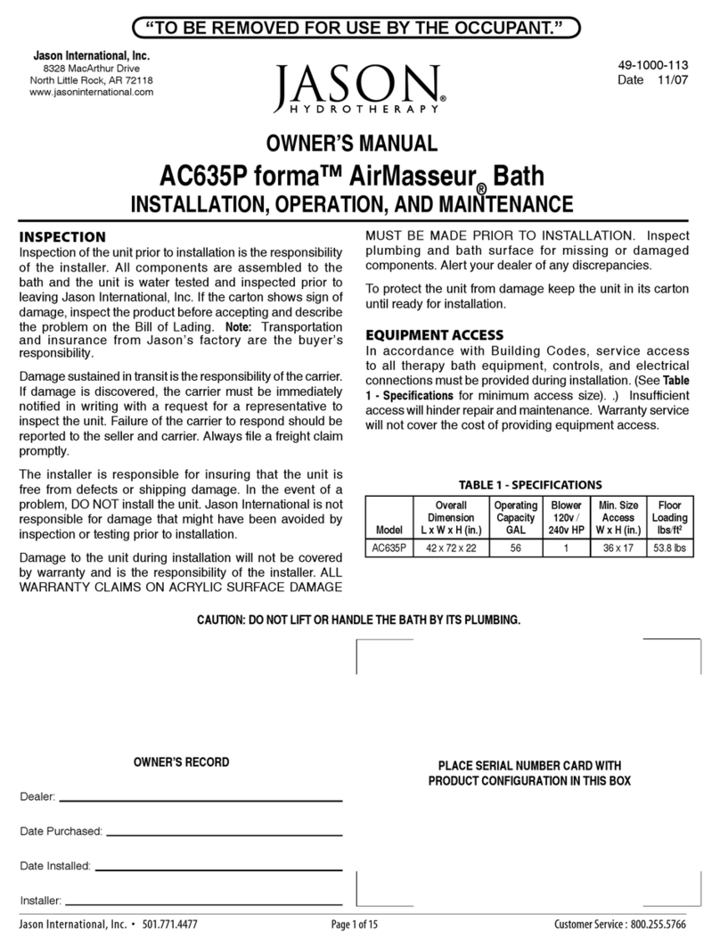 JASON Hydrotherapy Forma AirMasseur AC635P User manual