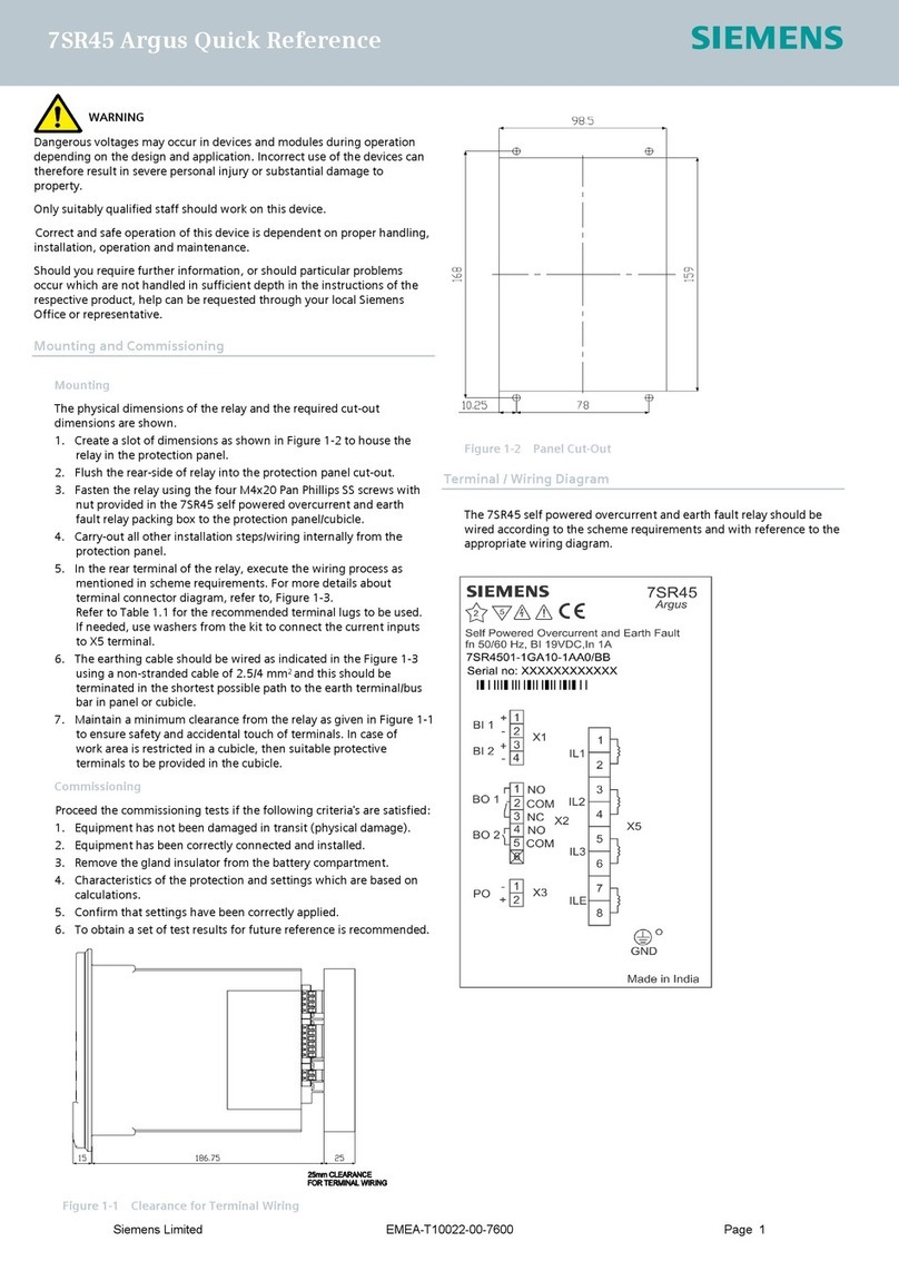Siemens 7SR45 Argus quick reference