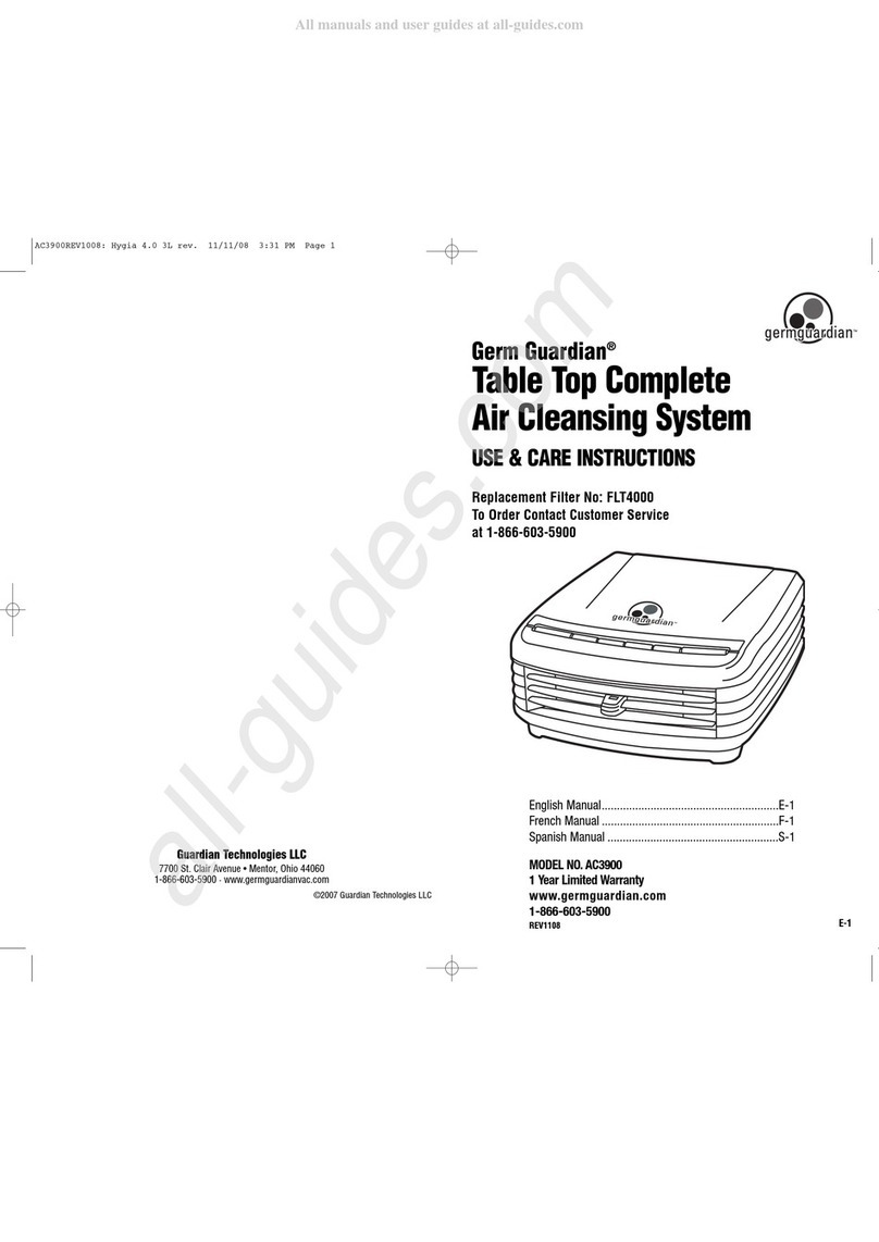Guardian Germ Guardian AC3900 Quick reference guide