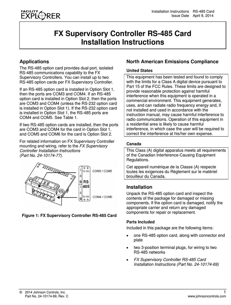 Johnson Controls FX Supervisory Controller RS-485 Card User manual