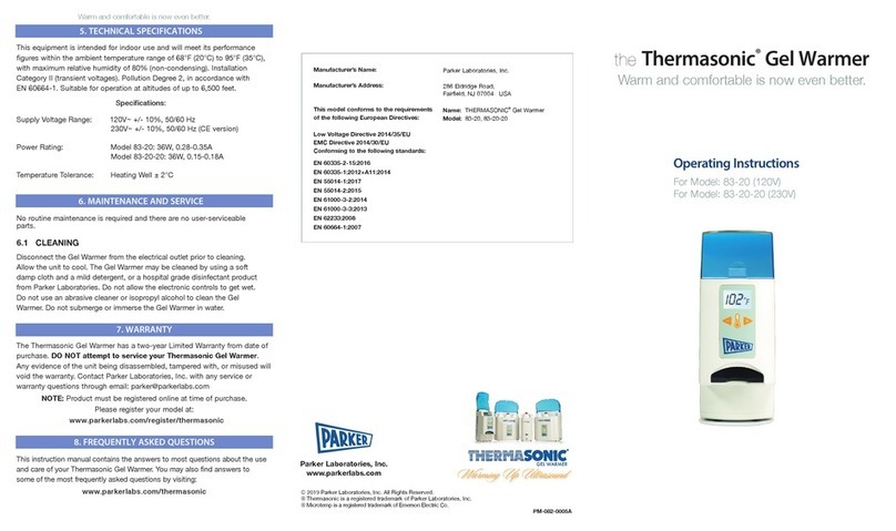 Parker Laboratories Thermasonic Series operating instructions