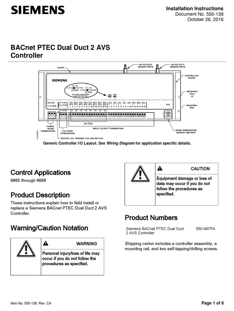 Siemens BACnet PTEC Dual Duct 2 AVS User manual