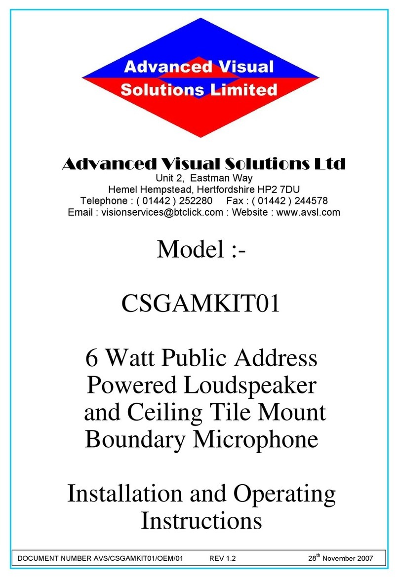 Advanced Visual Solutions CSGAMKIT01 Installation and operating instructions Advanced Visual Solutions CSGAMKIT01 Installation and operating instructions