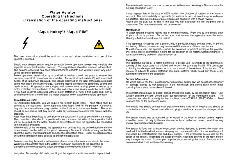 Linn Aqua-Hobby operating instructions