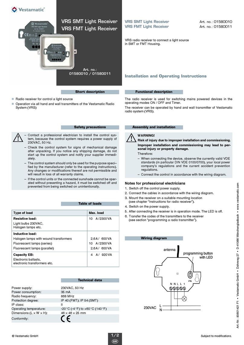 Vestamatic VRS SMT 01580011 Installation and operating instructions