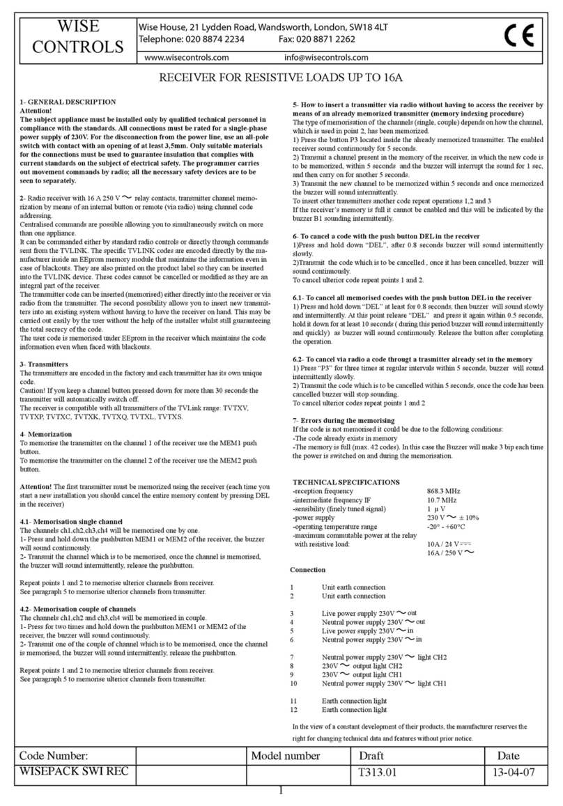Wise Controls WISEPACK SWI REC manual