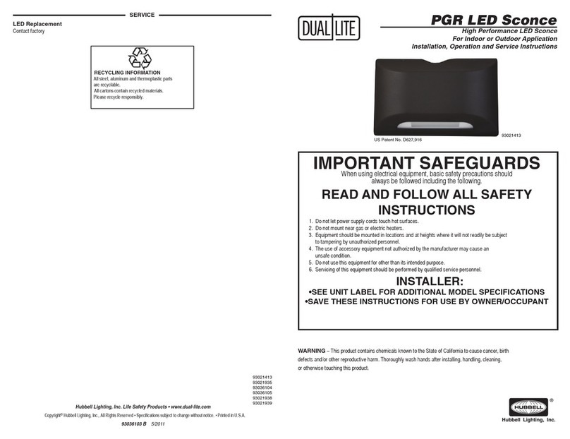 Hubbell Dual-Lite PGR LED Sconce Installation, operation and service instructions