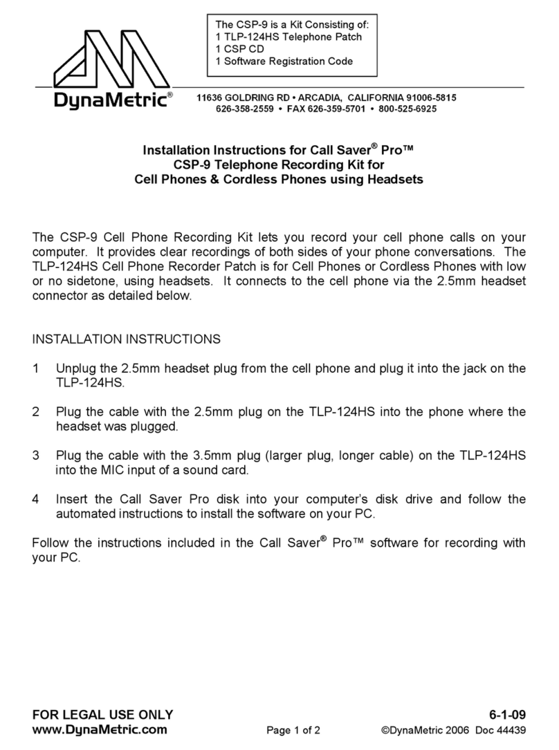 DynaMetric Call Save Pro CSP-9 User manual