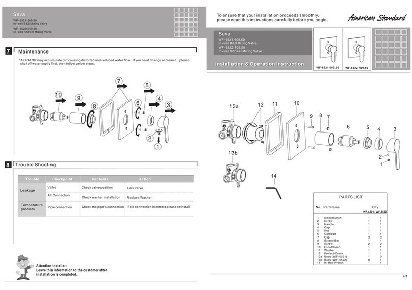American Standard Seva WF Series Installation & operation manual American Standard Seva WF Series Installation & operation manual