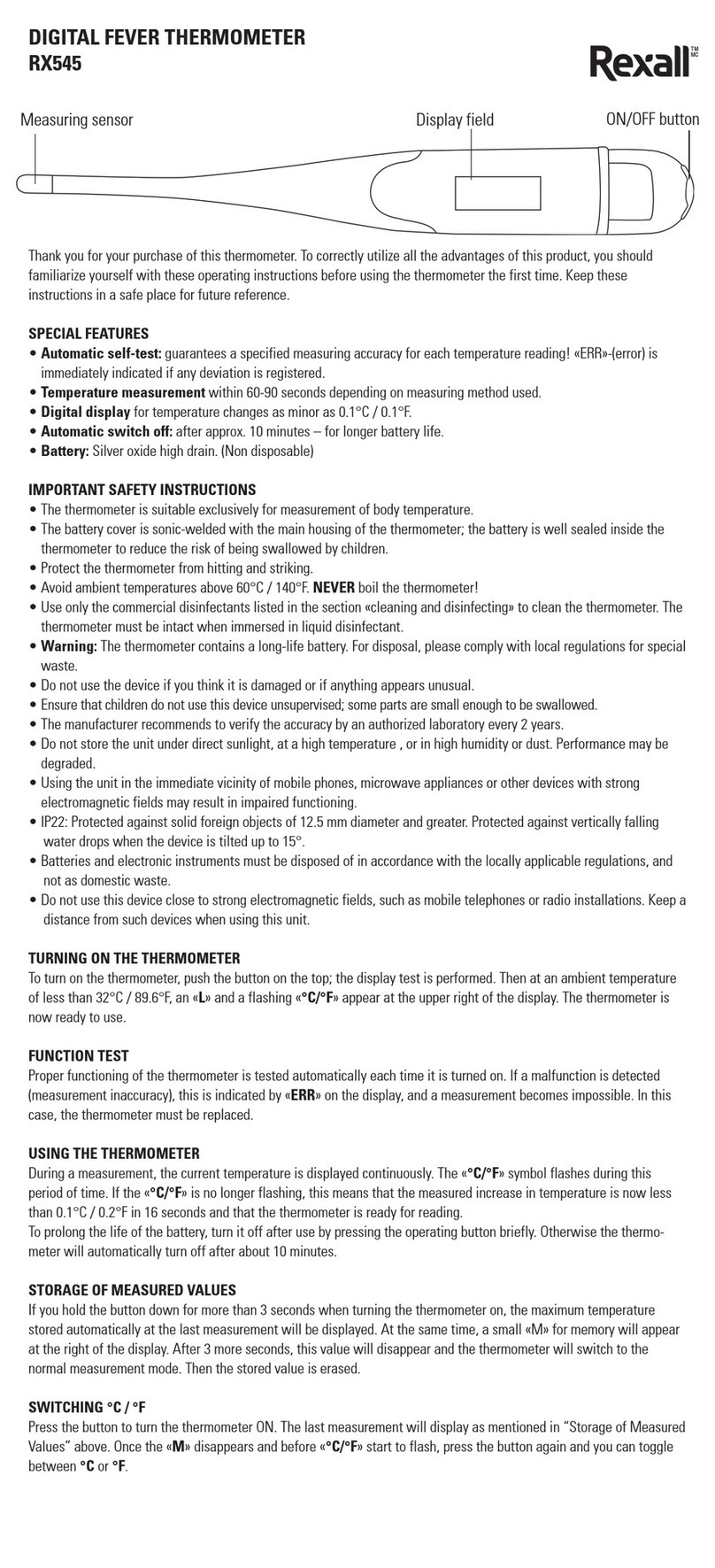 Rexall RX545 manual