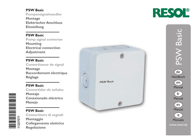 Resol PSW Basic Mounting, Electrical Connection, Adjustment Resol PSW Basic Mounting, Electrical Connection, Adjustment