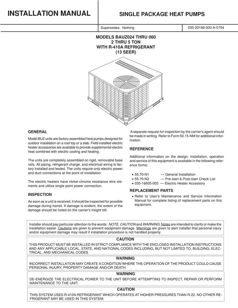 Unitary products group BAUZ Series installation manual