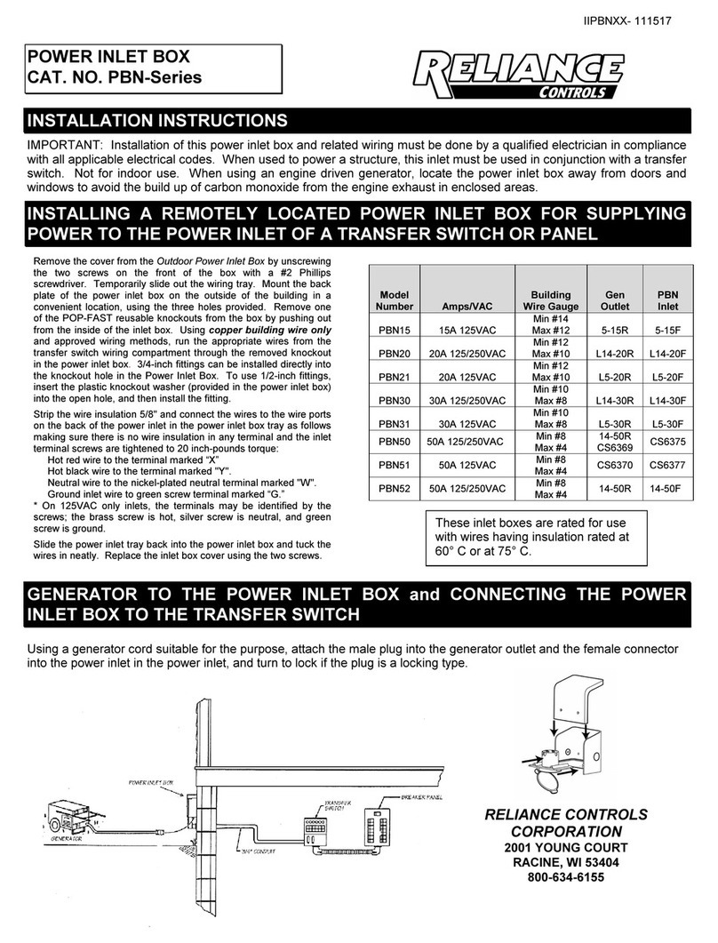 Reliance Controls PBN Series installation instructions Reliance Controls PBN Series installation instructions