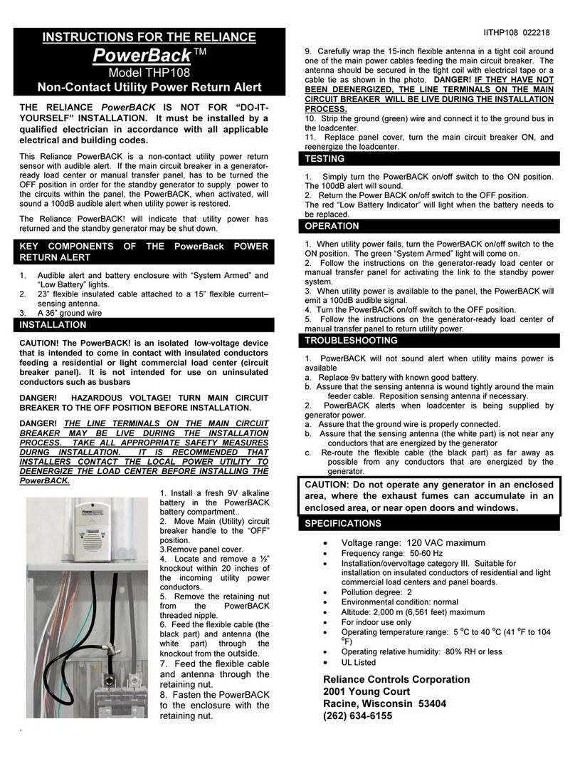 Reliance Controls PowerBack THP108 instructions