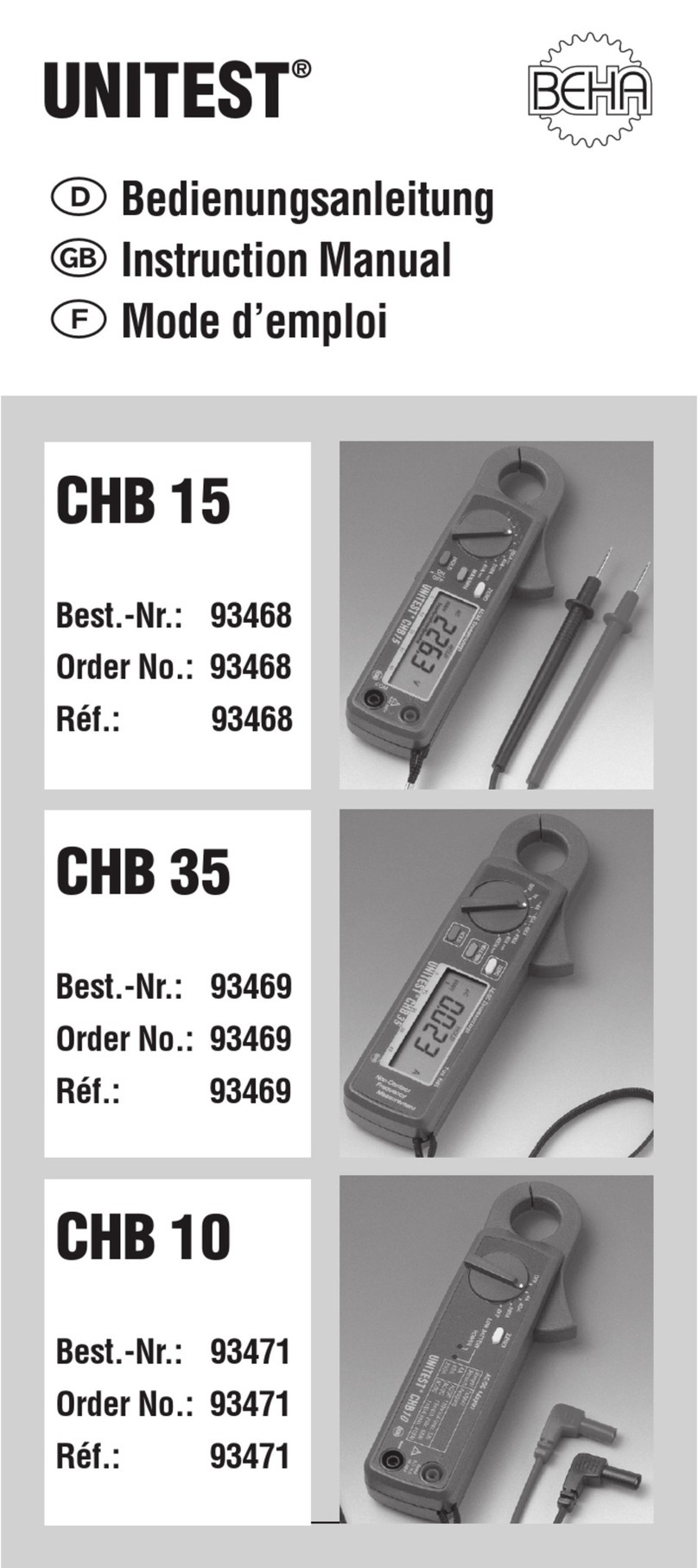 BEHA UNITEST CHB 15 User manual