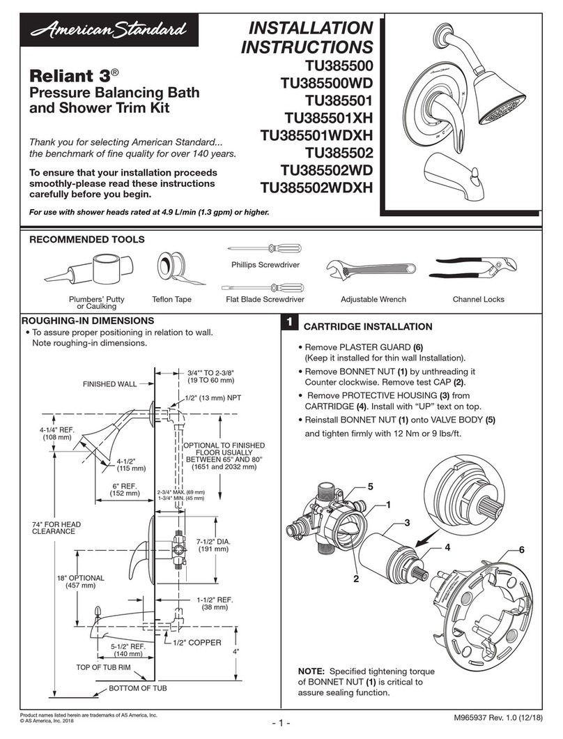 American Standart Reliant 3 TU385500 installation instructions