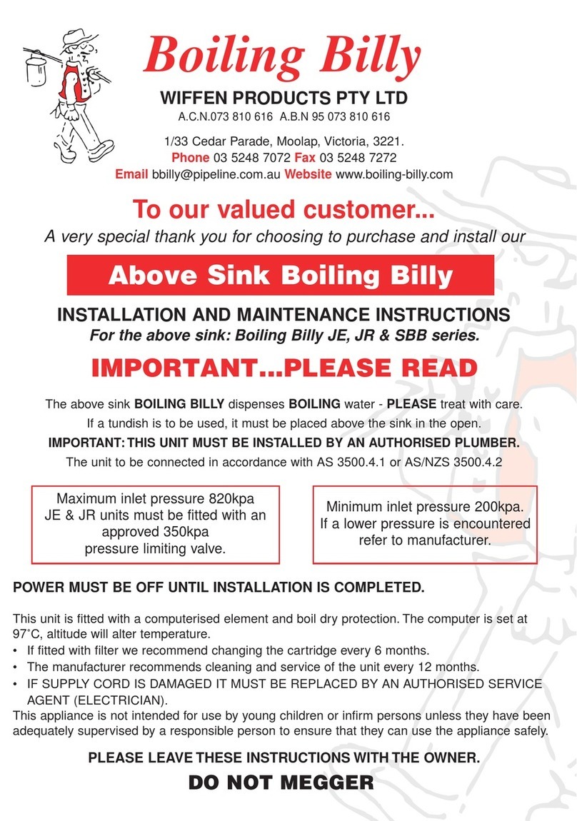 Boiling Billy JR Series Installation and maintenance instructions