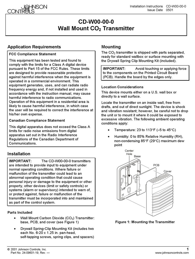 Johnson Controls CD-W00-00-0 installation instructions Johnson Controls CD-W00-00-0 installation instructions