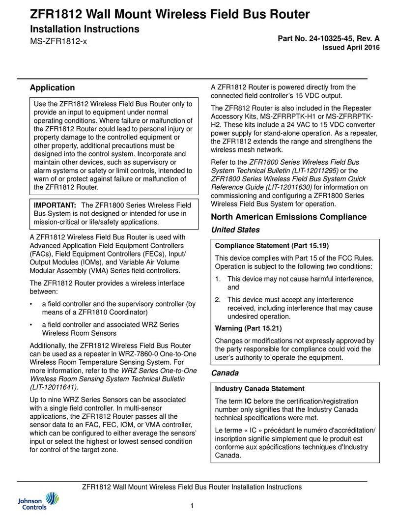 Johnson Controls ZFR1812 User manual Johnson Controls ZFR1812 User manual