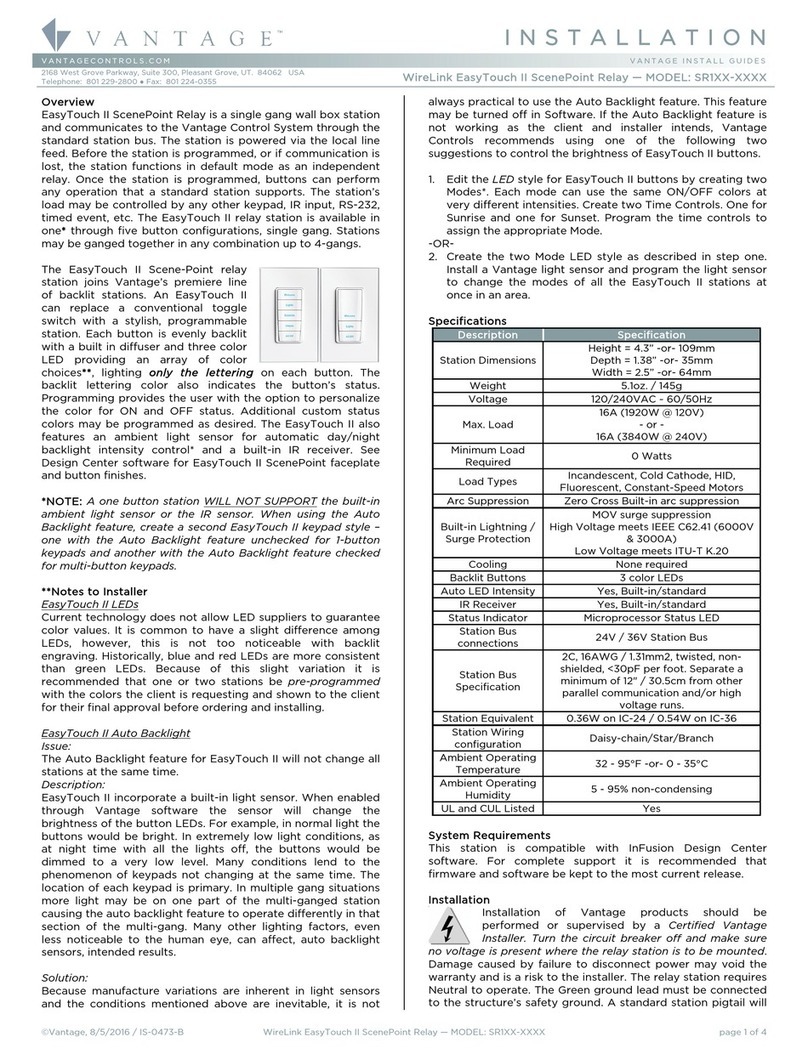 Vantage Hearth WireLink EasyTouch II ScenePoint SR1 Series User manual