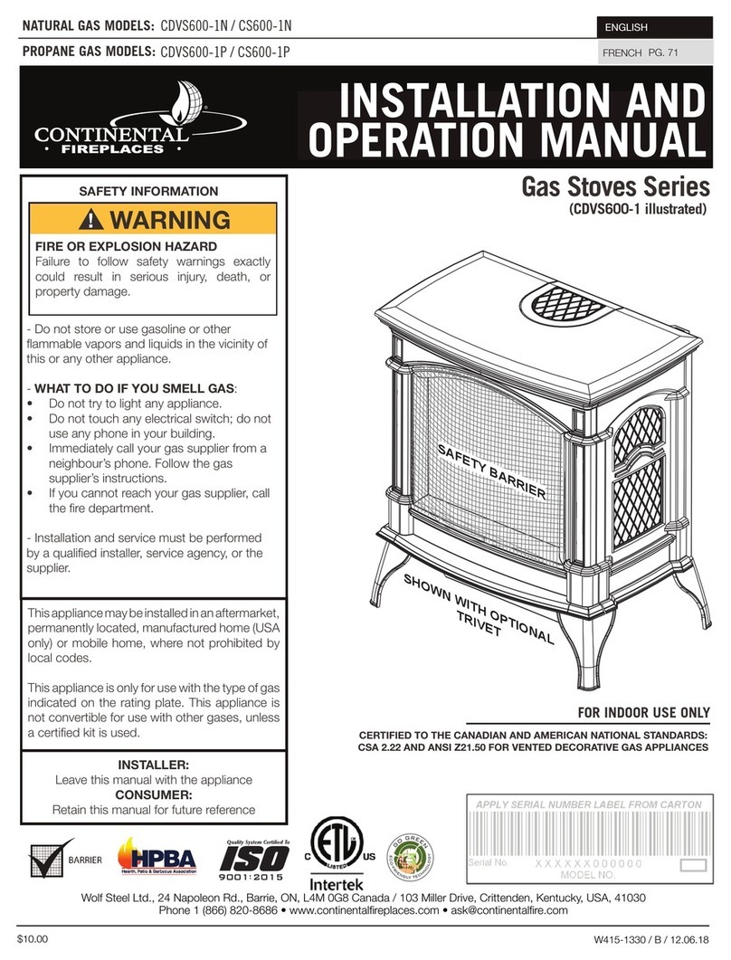Continental Fireplaces CDVS600-1N Installation and operation manual Continental Fireplaces CDVS600-1N Installation and operation manual