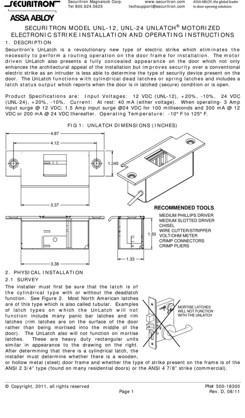 Assa Abloy Securitron UNLATCH UNL-12 Installation and operating instructions
