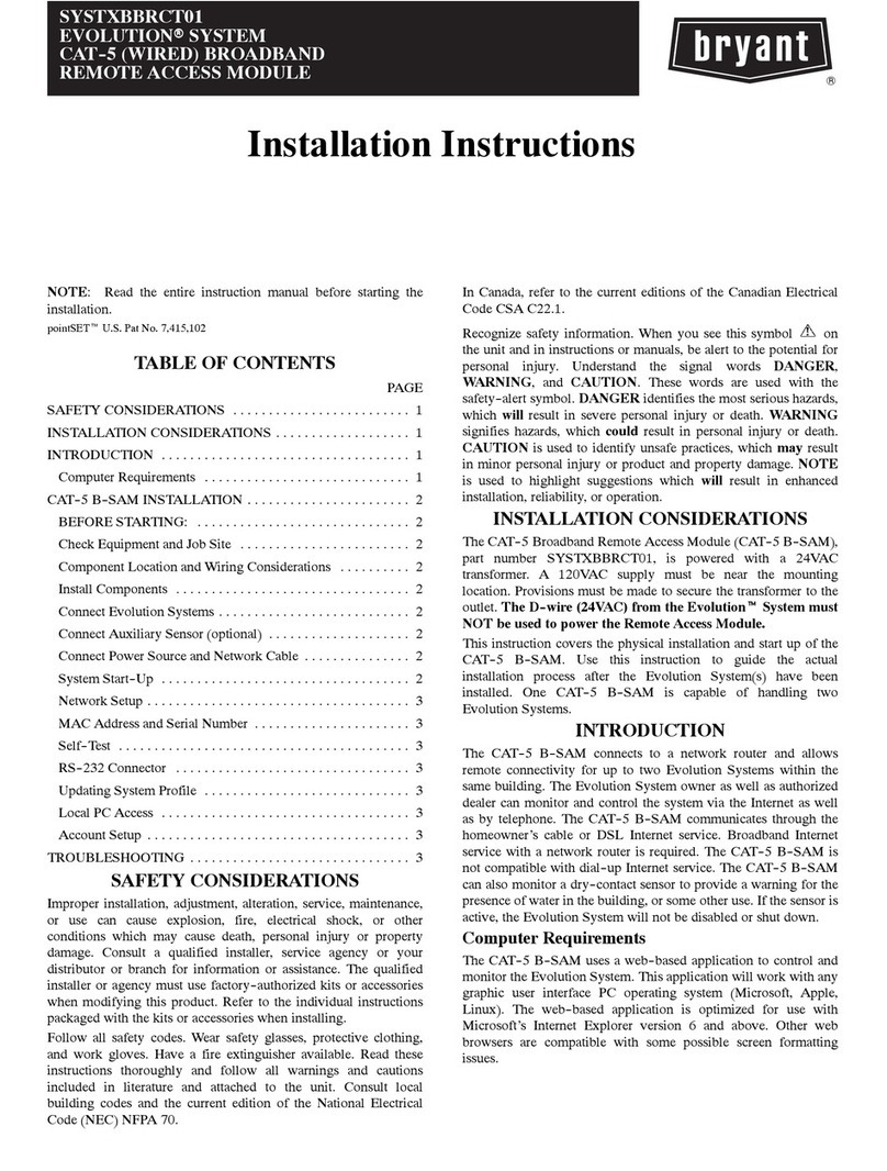 Bryant EVOLUTION CAT-B-SAM User manual