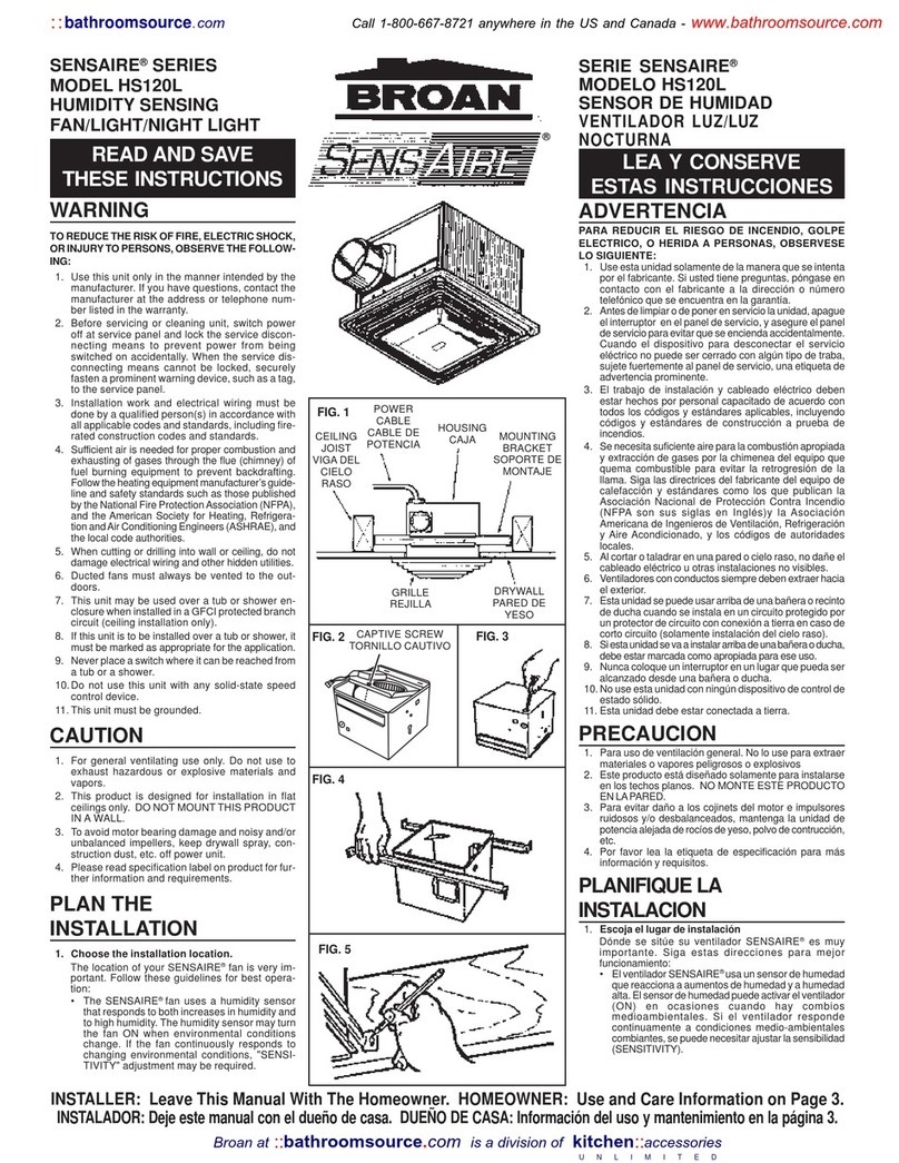 Broan Sensaire Series User manual