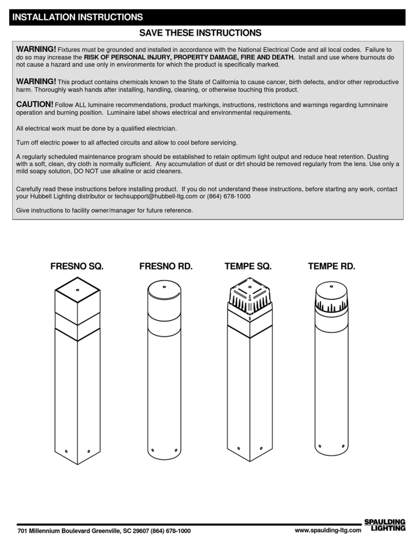 Spaulding Lighting FRESNO SQ. installation instructions Spaulding Lighting FRESNO SQ. installation instructions