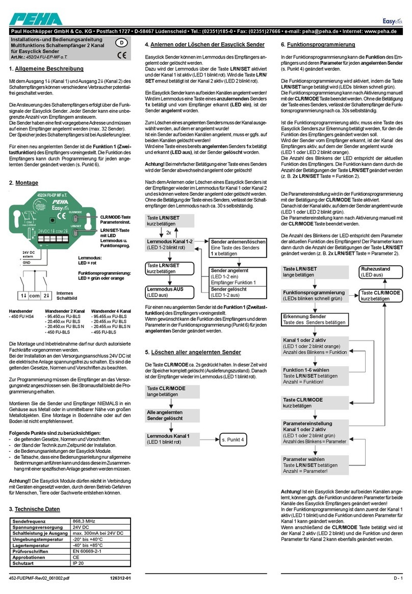 PEHA Easyclick Series Installation and operating instructions