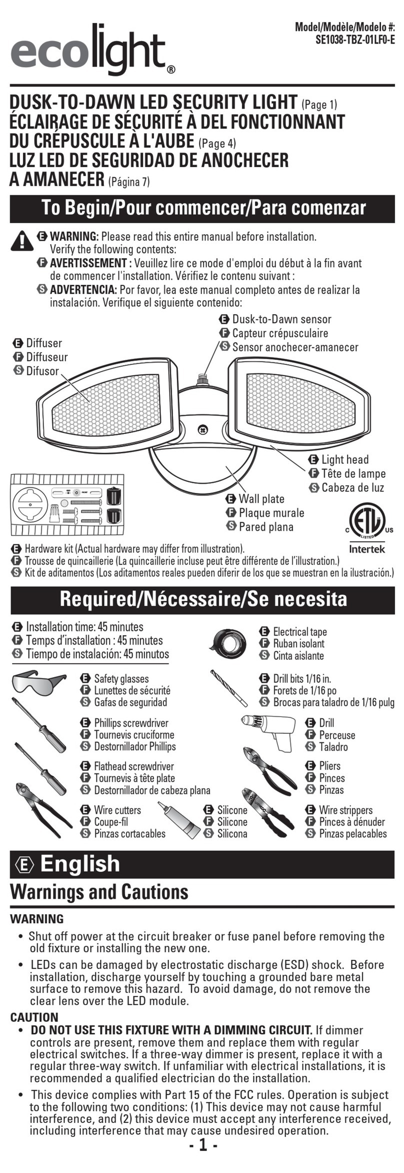 ecolight SE1038-TBZ-01LF0-E User manual
