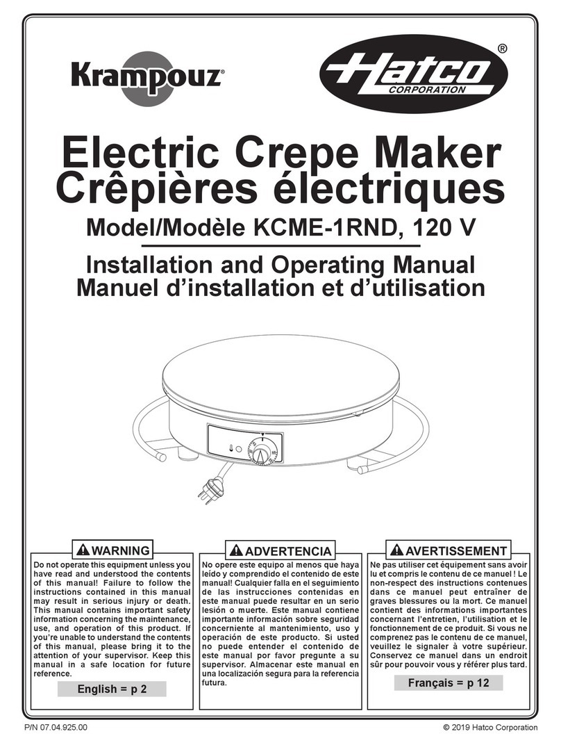 Hatco Krampouz KCME-1RND Installation and operating manual Hatco Krampouz KCME-1RND Installation and operating manual