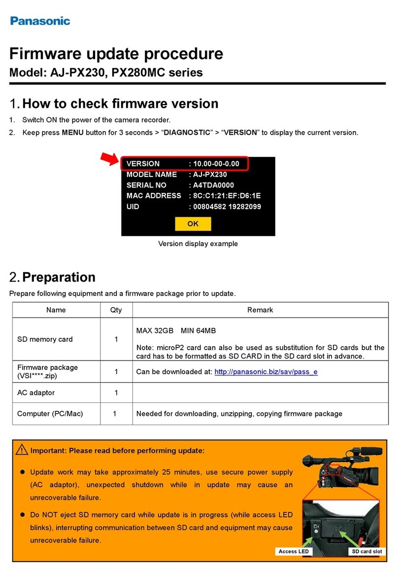 Panasonic AJ-PX230 Series Firmware update procedure