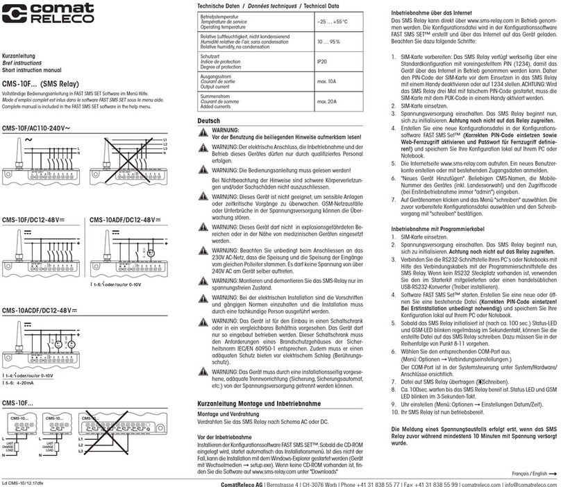 Comat Releco CMS-10F Short instruction manual