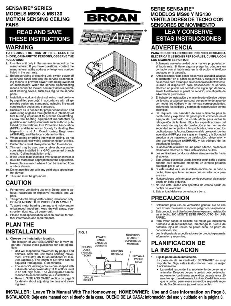 Broan SensAire Series User manual