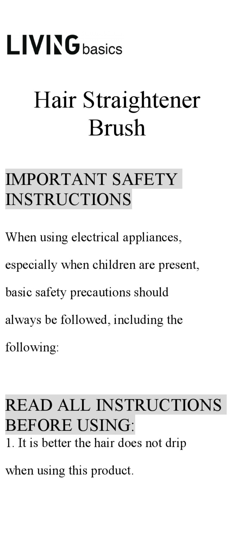 LIVING BASICS S102 manual
