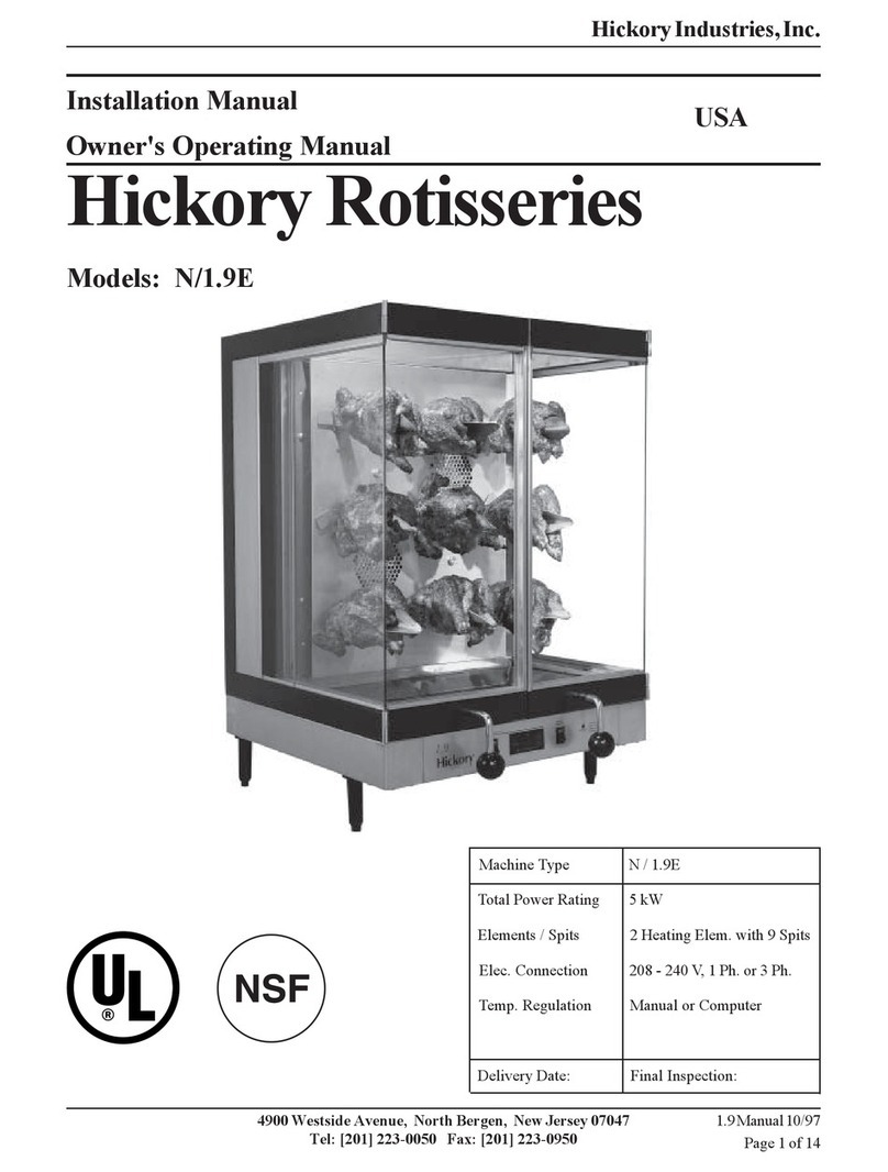 Hickory Industries Rotisseries N/1.9E Installation and owners operating manual
